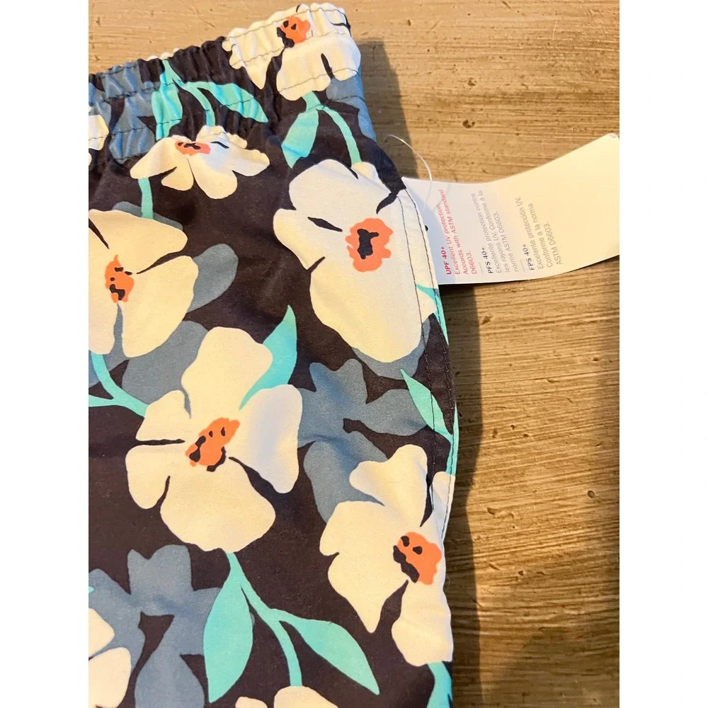 NEW Old Navy‎ Active Mens XXL Floral Swim Trunks Navy Blue 8 Inch Inseam UPF 40+